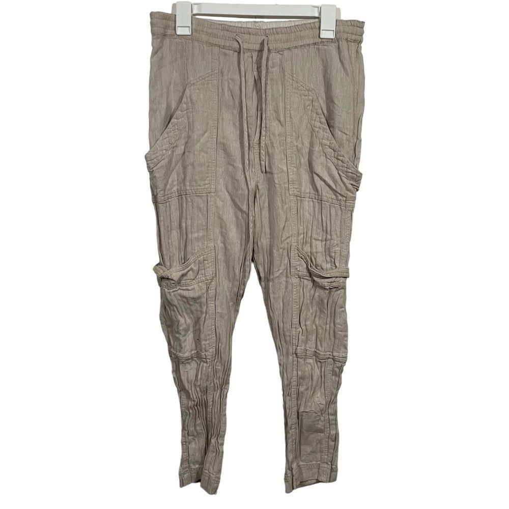 Free People Cream Linen Casual Cargo Jogger Pants